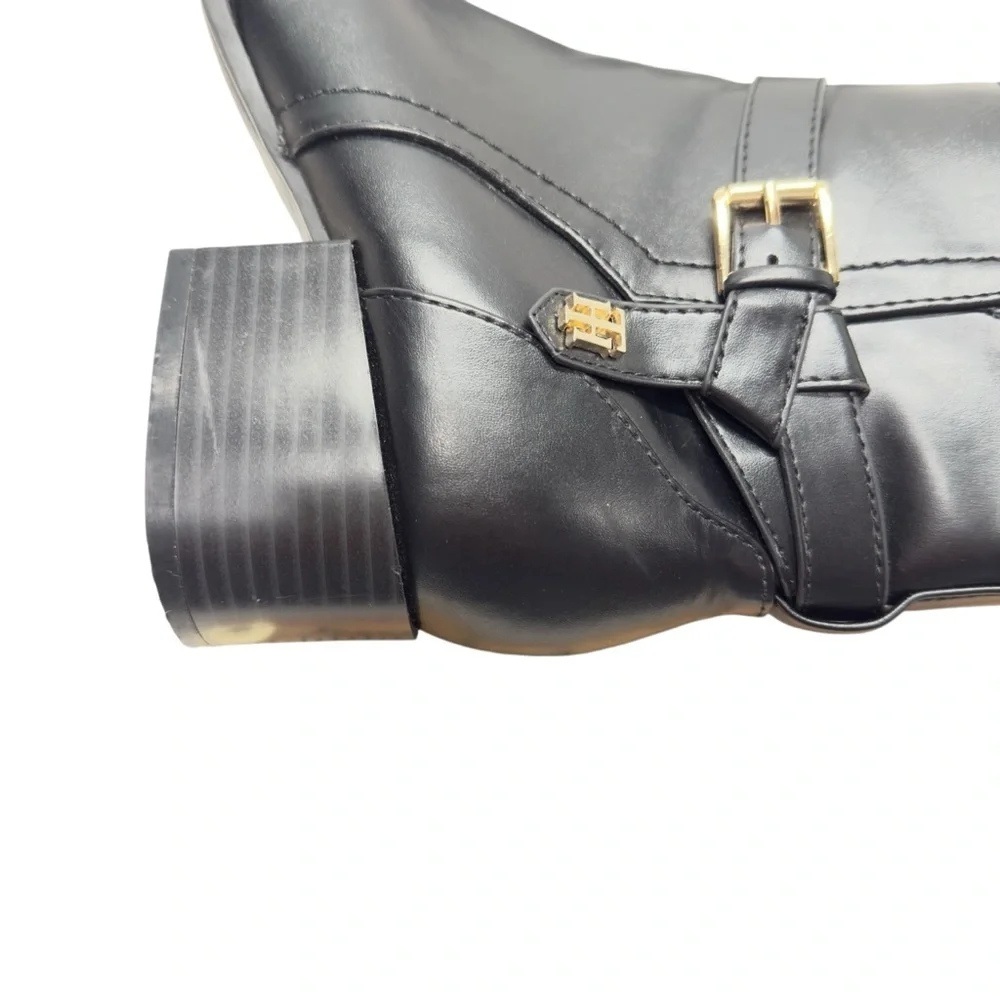 Tommy Hilfiger Black and Gold Ankle Booties with Side-Zip